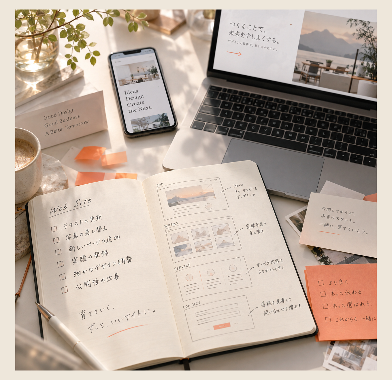 更新の相談と設計メモのイメージ