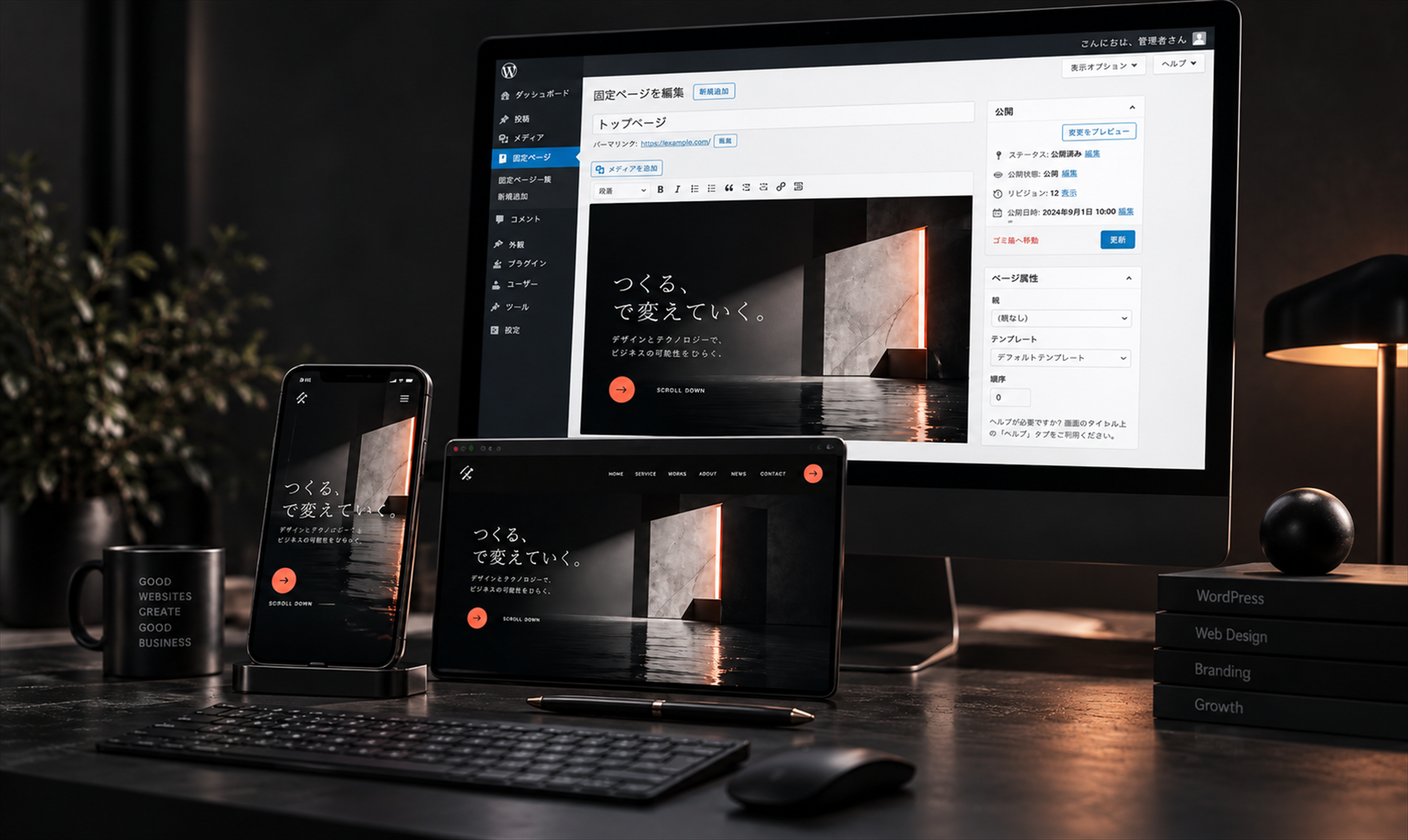 PC・スマートフォン・WordPress入力画面の制作イメージ